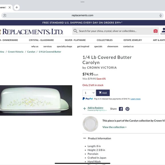 Crown Victoria - Carolyn - 1/4 Lb Covered Butter - Picture 1 of 4